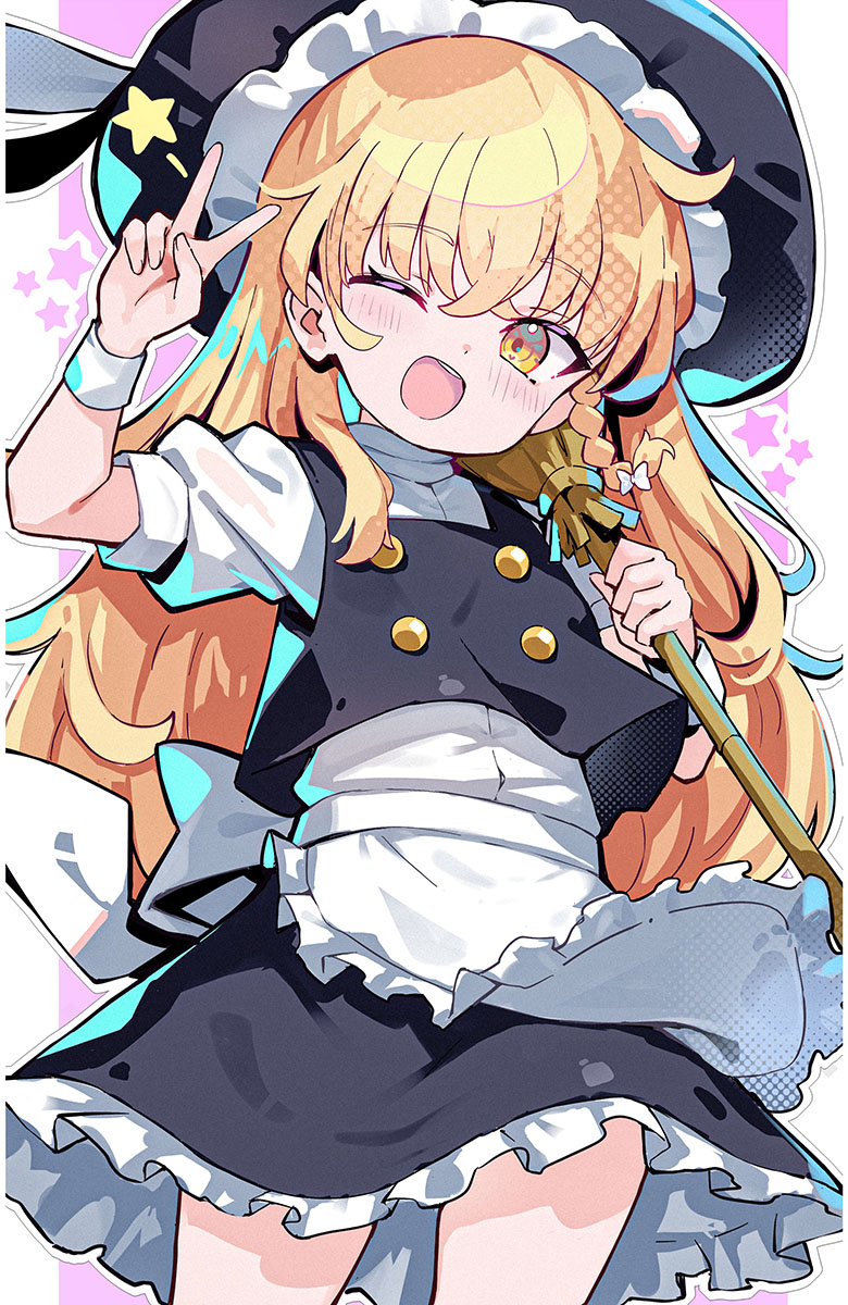 东方Project、雾雨魔理沙 1名女孩 :D 微笑 围裙 后背蝴蝶结