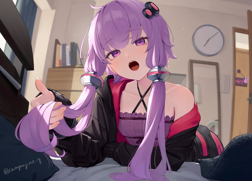 VOICEROID、结月缘 1名女孩 时钟 锁骨 发饰 室内