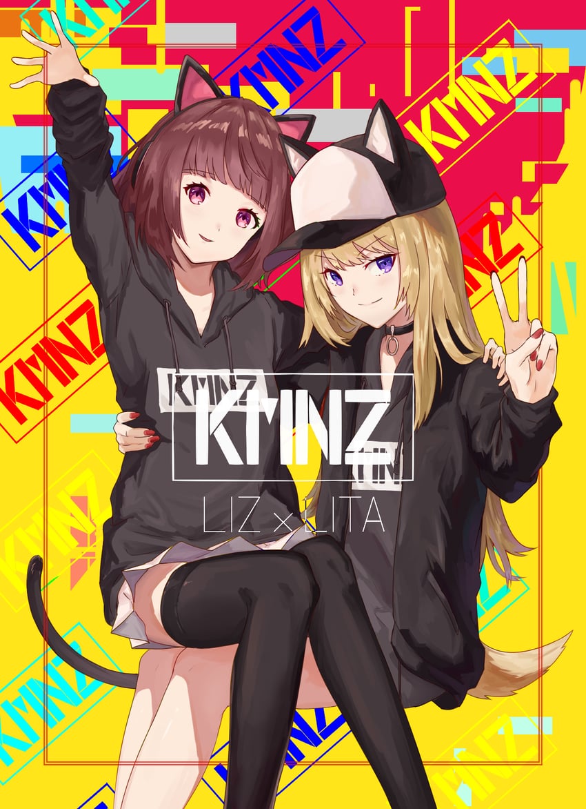 KMNZ、Lita (KMNZ)、LIZ (KMNZ) 2名女孩 兽耳耳机 兽耳 动物帽子 举手