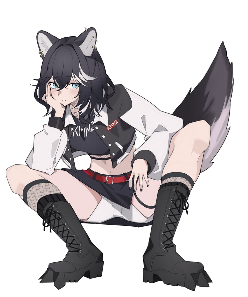 KMNZ、Nero (KMNZ) 1名女孩 兽耳穿孔 兽耳 黑色靴子 黑发