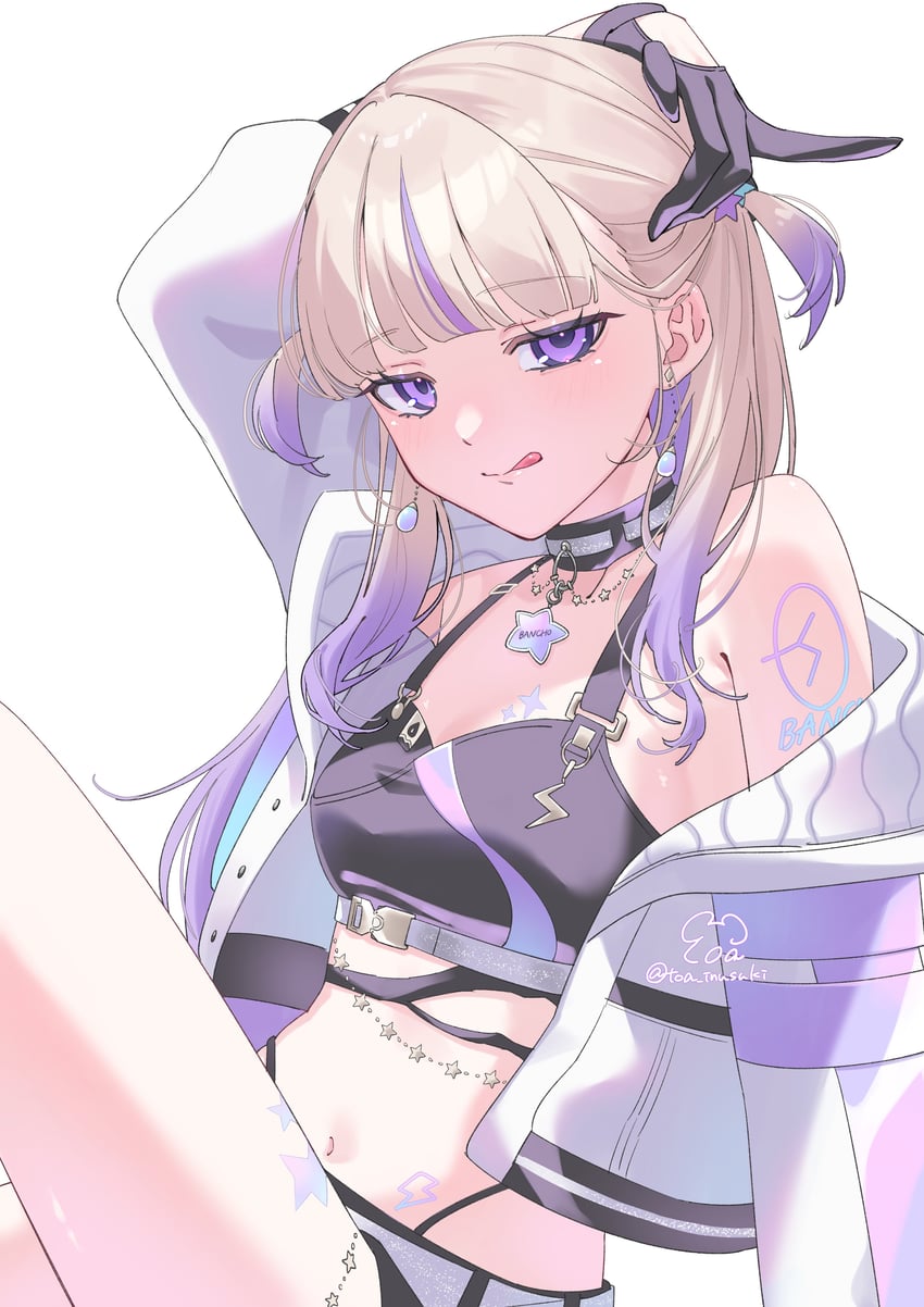 Hololive、hololive DEV_IS、等轰一奏 1名女孩 腰带 黑领 黑色运动内衣 金发