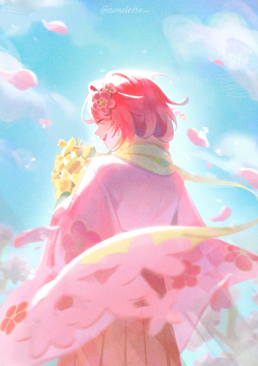 HOLOSTARS、花咲雅、花咲雅 (第四套服装) 1名男孩 中性 花束 牛仔镜头 缘切