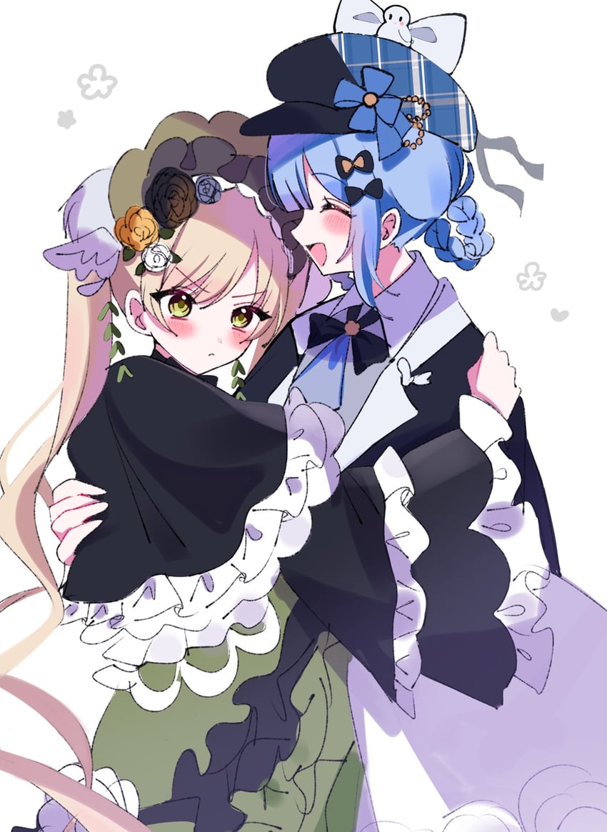 魔法少女的小镇审判、立花雪莉、外能范奈 2名女孩 帽子上的鸟饰 黑色蝴蝶结 黑色蝶形领结 黑色小披肩