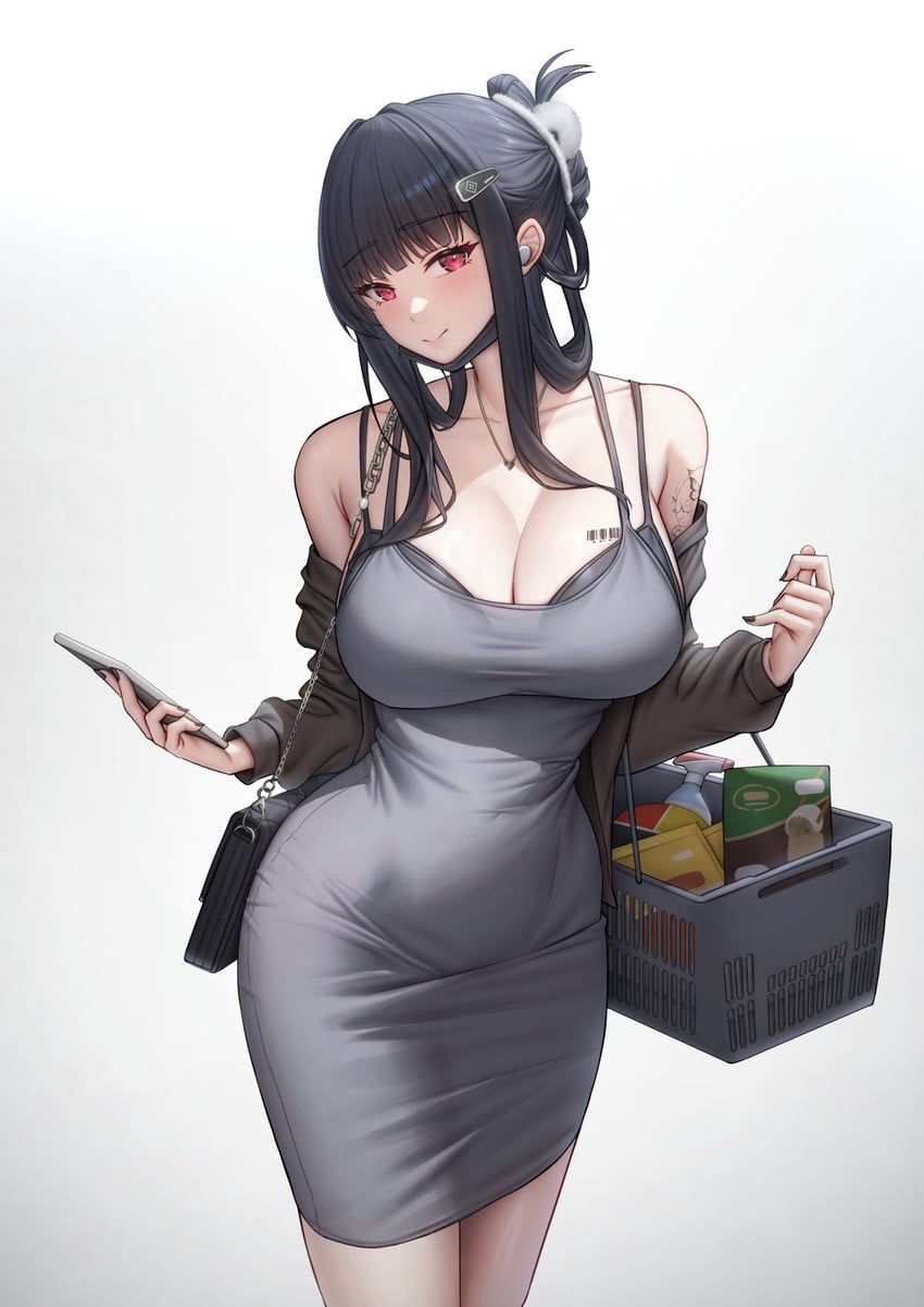 胜利女神：妮姬、D：杀手妻子 (妮姬)、D (胜利女神：妮姬) 1名女孩 条形码 条形码纹身 露肩 篮子