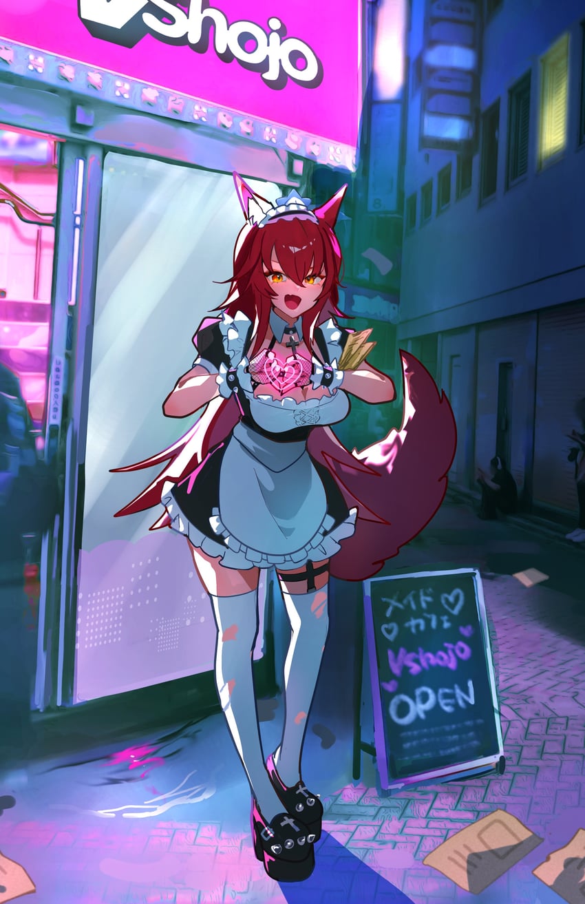 VShojo、Zentreya 1名女孩 兽耳 围裙 黑色连衣裙 黑鞋