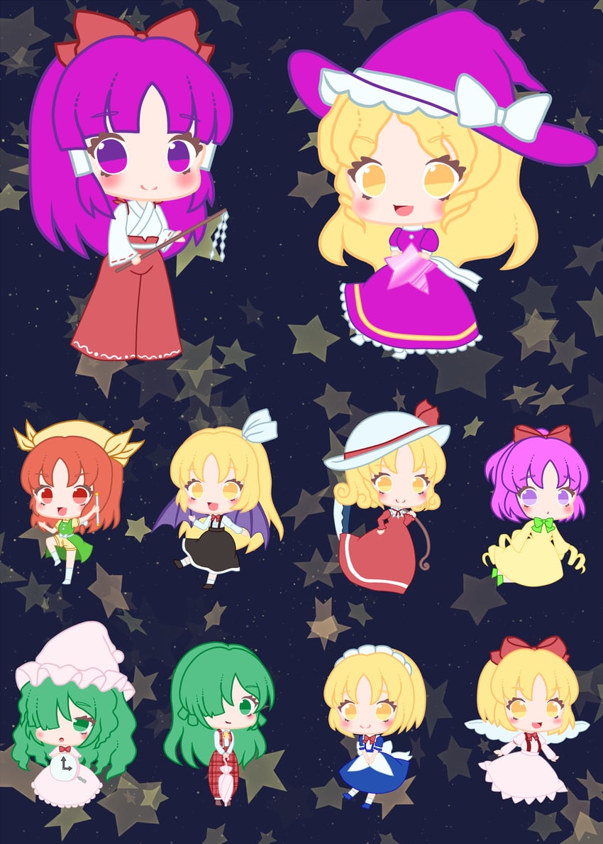 东方幻想乡、东方Project、东方Project (PC-98) 6个以上女孩 指针时钟 天使翅膀 围裙 阿斯科特领巾