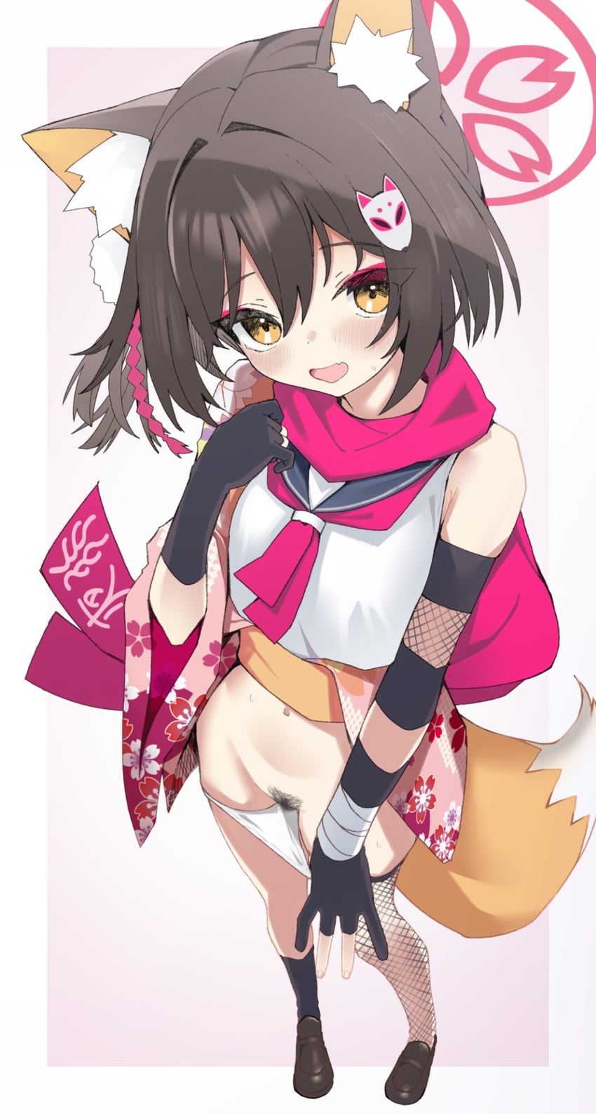 蔚蓝档案、泉奈 (碧蓝档案) 1名女孩 兽耳 黑色手套 蓝色水手领 蓝裙子