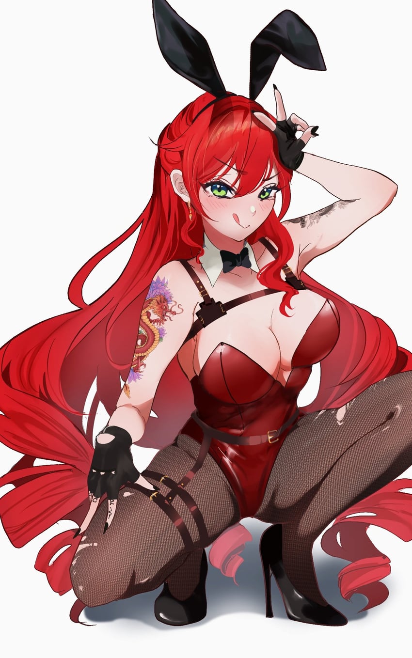 个人势虚拟主播、Elly (兔女郎) (Vtuber)、Elly (VTuber) 1名女孩 兽耳 手臂纹身 黑色蝴蝶结 黑色手套