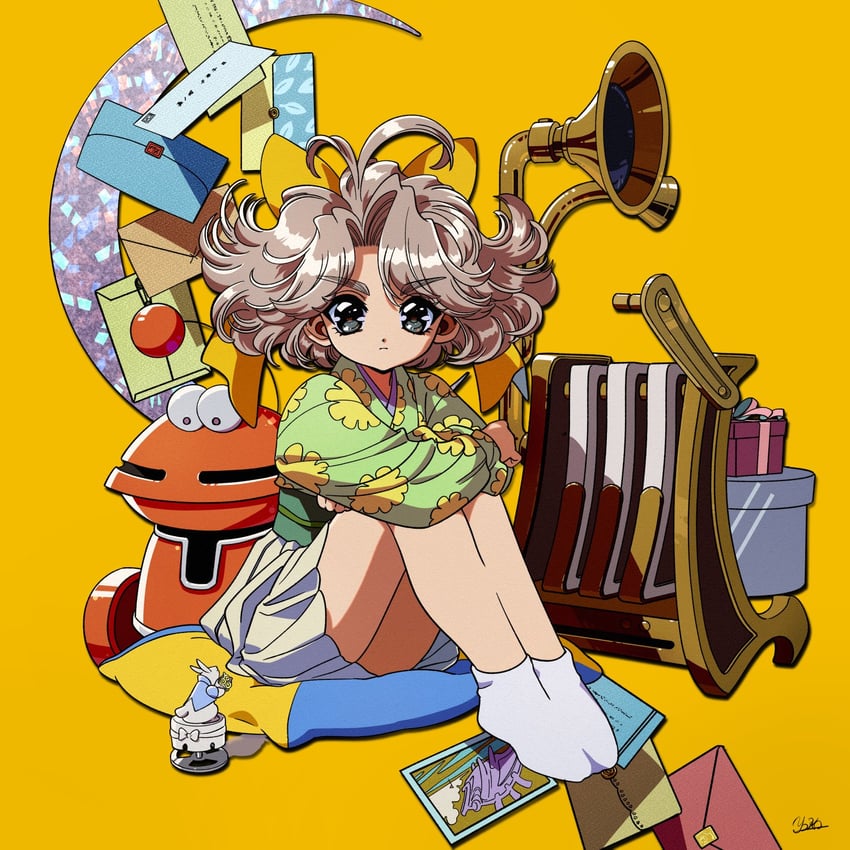 原创、chounosaka chikako (yo-co) 90年代风格 1名女孩 呆毛 黑瞳 盒子