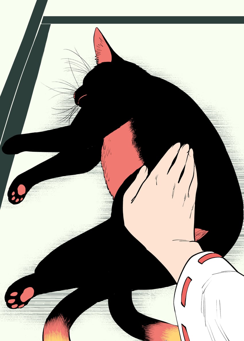 东方Project、博丽灵梦、火焰猫燐 1名女孩 动物化 黑猫 猫 躺卧