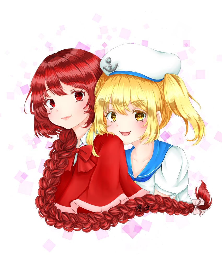 东方Project、东方Project (PC-98)、北白川千百合 2名女孩 金发 蓝色水手领 蝴蝶结 蝶形领结