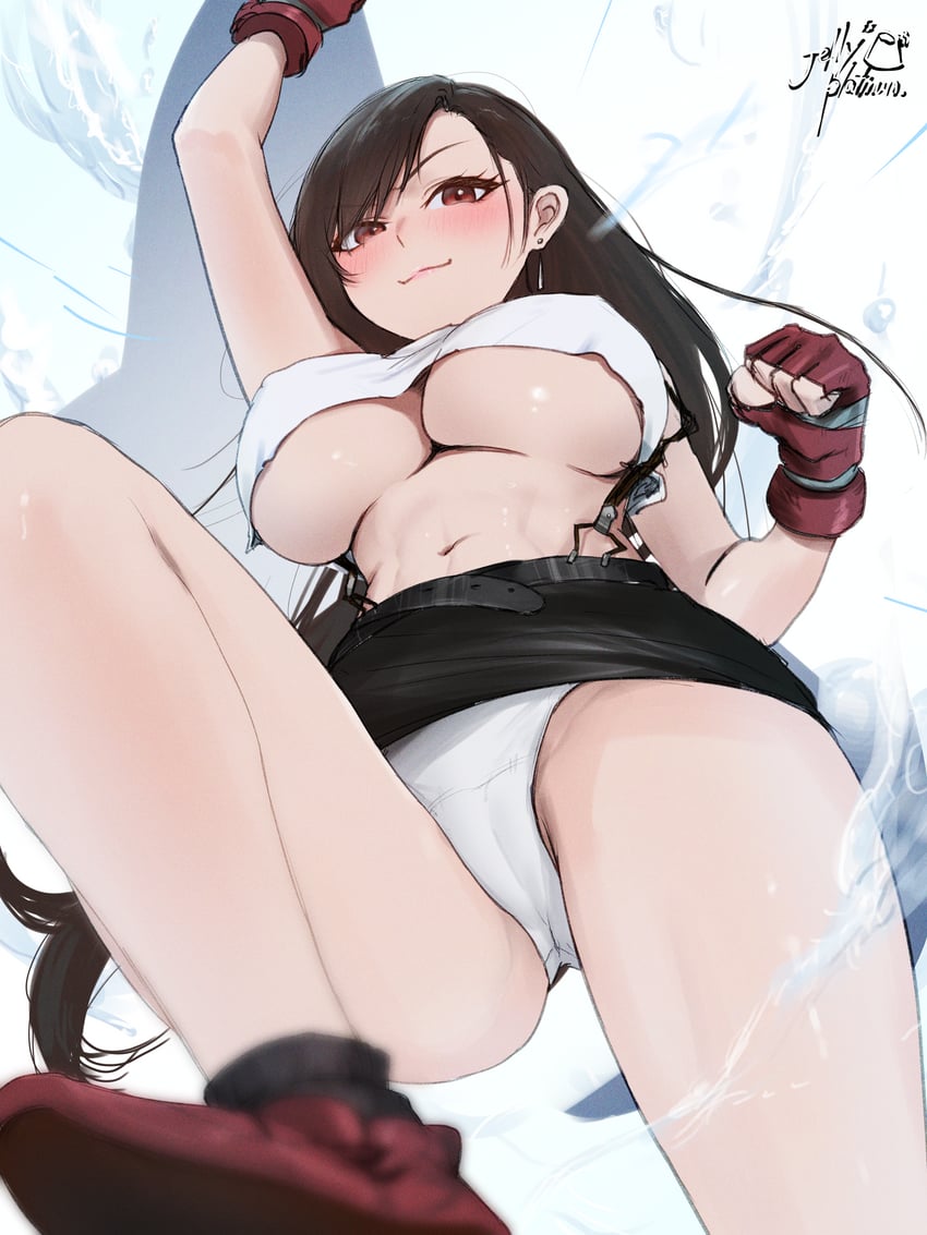 最终幻想、最终幻想VII、蒂法·洛克哈特 1名女孩 作者名 黑色裙子 乳房 遮盖肚脐